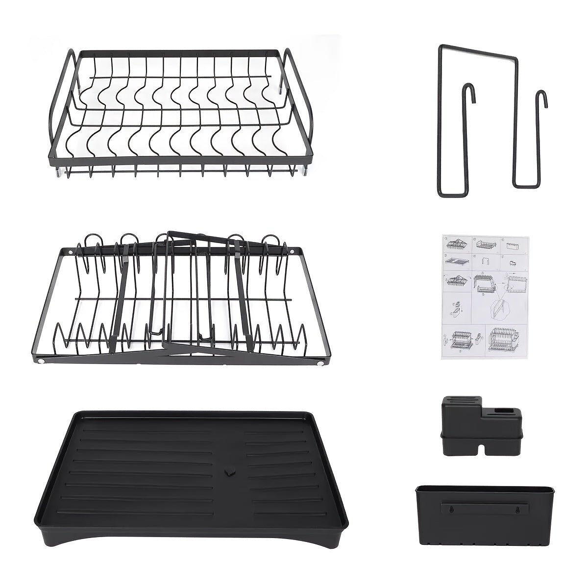2 Tier Dish Drainer Rack With Drip Tray Cutlery Holder Plate Racks Kitchen Sink