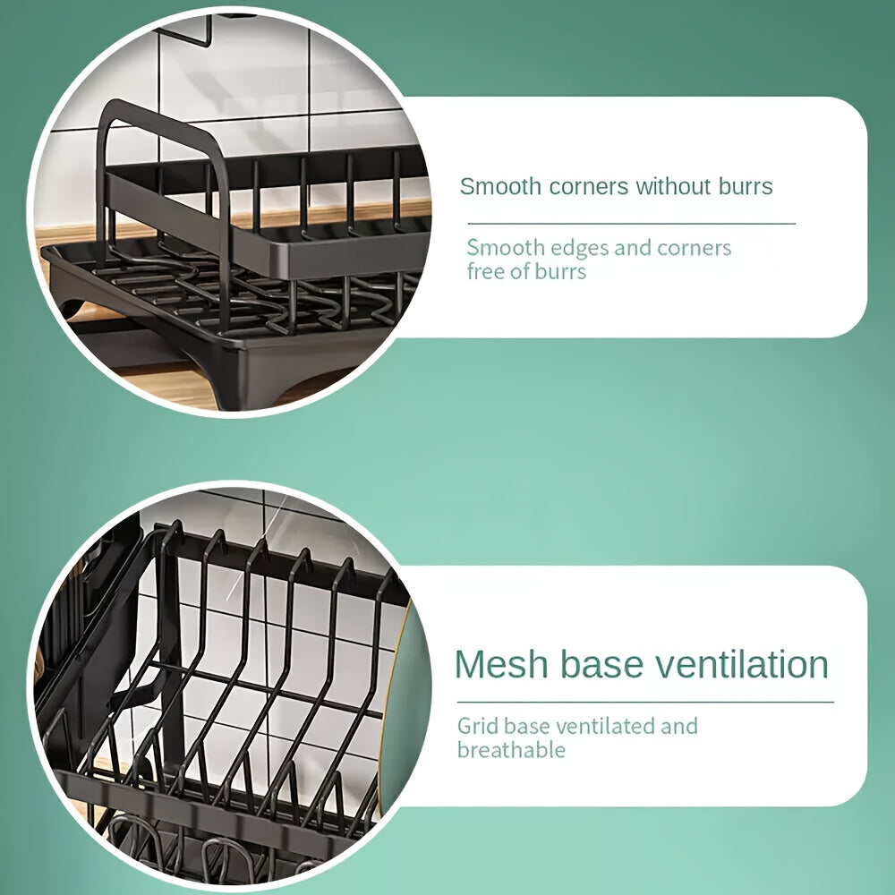 2 Tier Dish Drainer Rack With Drip Tray Cutlery Holder Plate Racks Kitchen Sink