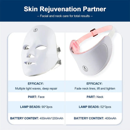7 Colors Led Facial Mask With Neck Red Light Therapy Mask For Skin Tightening Lifting Anti-aging Bio-Light Beauty Whitening Home