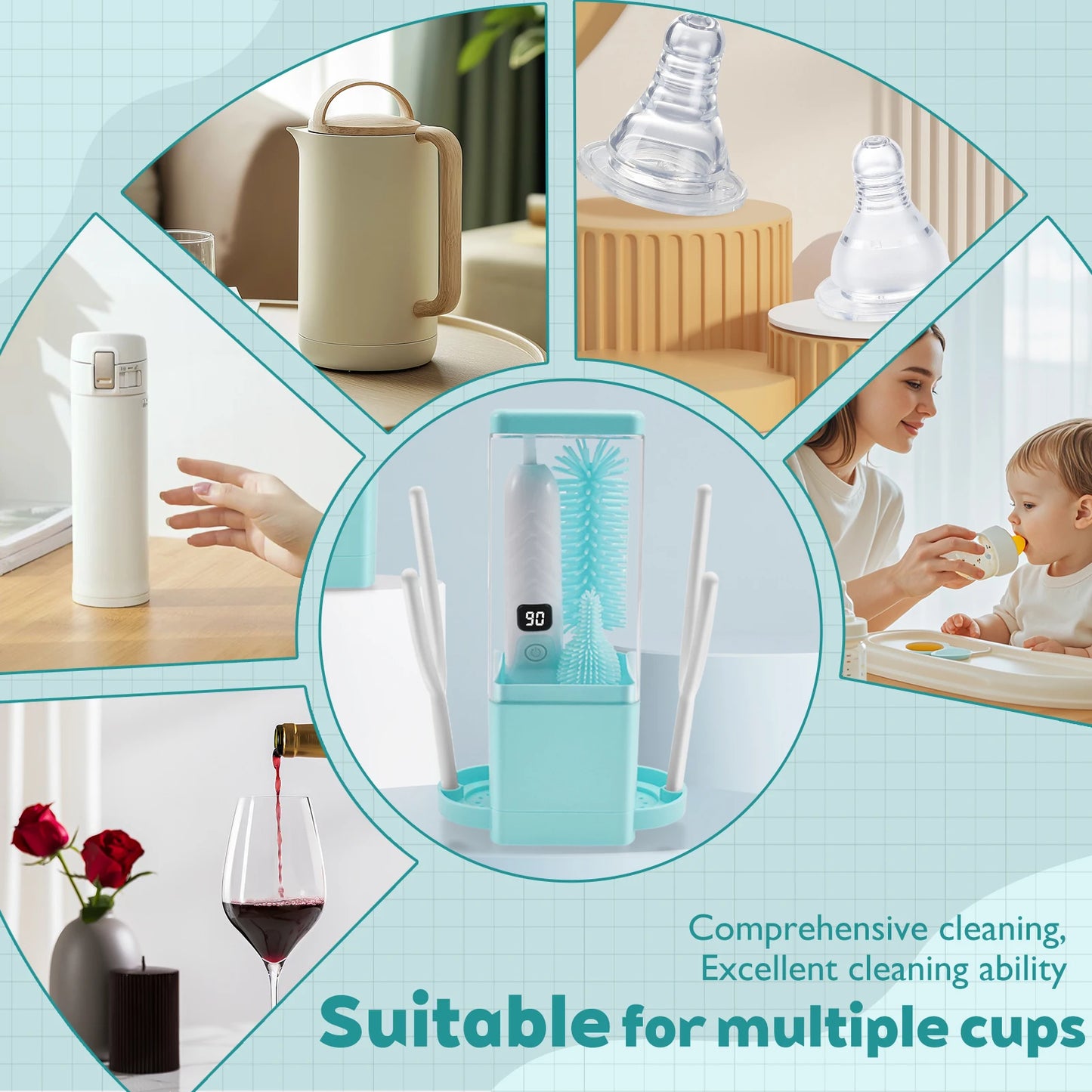 Multifunctional Electric Cup Brush Kitchen Glass Bottle Cleaning Brush Adjustable Level Rechargeable Tea Cup Baby Bottle Cleaner