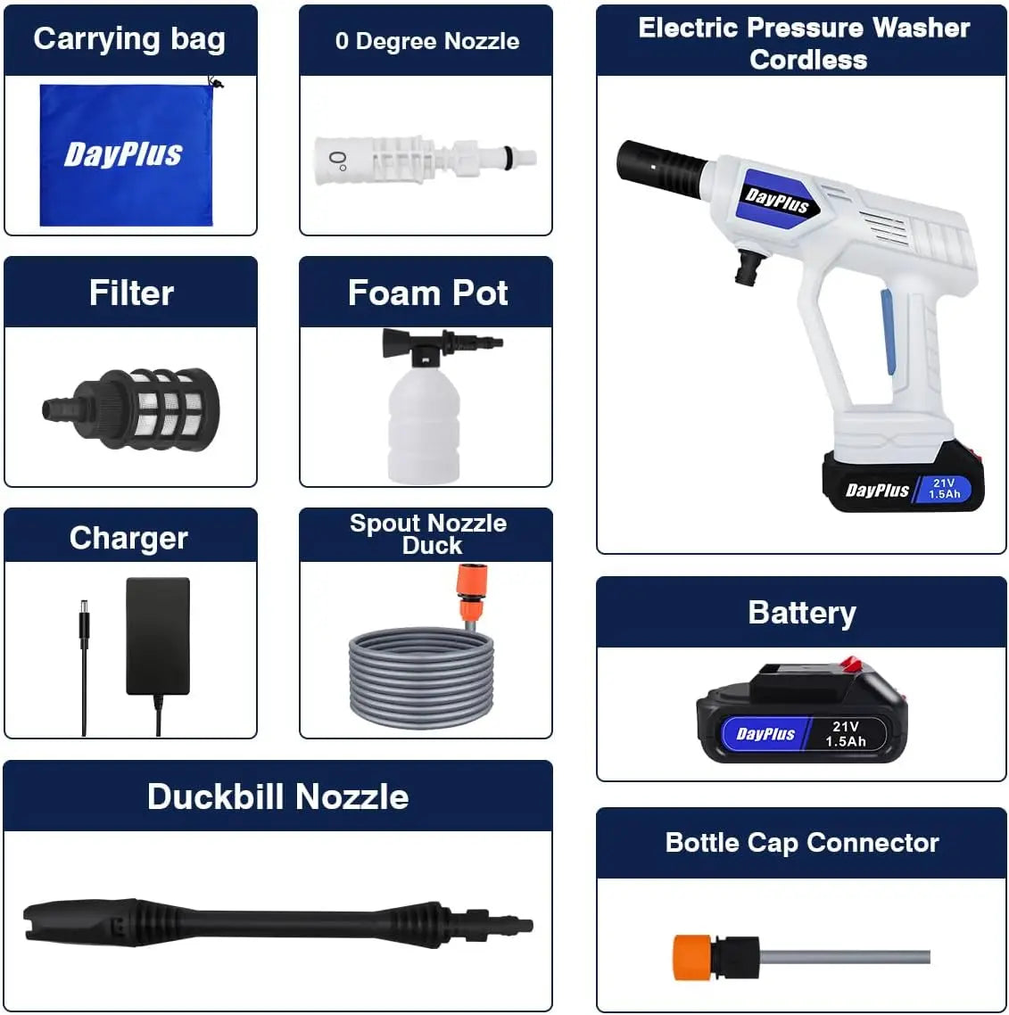 DayPlus Electric High Pressure Washer Rechargeable Car Wash Gun Cordless Electric Water Gun Foam Machine for Makita 24V Battery